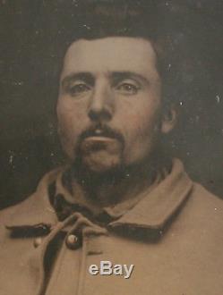 CIVIL War Ambrotype. Soldier In Uniform. Tinted 6th Plate, Full Case