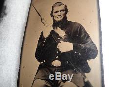 CIVIL War Armed Union Cavalry Soldier Tintype Rifle Breast Plate Us Buckle