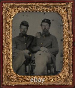 CIVIL War Era 6th Plate Tinted Tintype. Union Soldiers, Affectionate Pose. Rare
