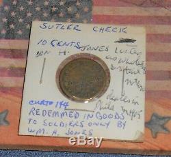 CIVIL War Era Sutler Check Wm. H. Jones Soldiers Only Token Medal/coin/token
