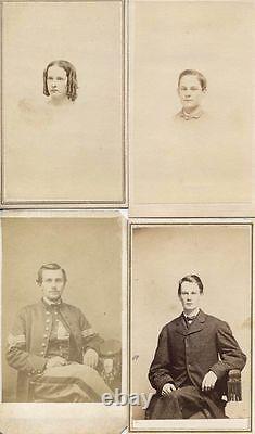 CIVIL War Soldier And Family Concord Nh Set Of 4 Cdv, 3 With Stamps