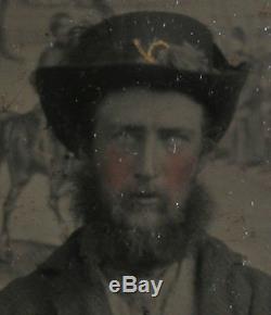 CIVIL War Soldier, Beard, Hat, Very Unique Painted Background. 6th Plate