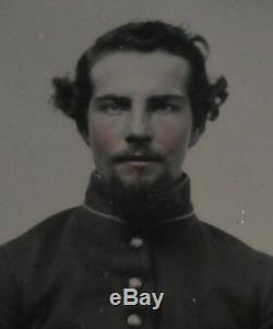 CIVIL War Soldier In Uniform. Handsome, Bearded Young Man. Tinted Ambrotype