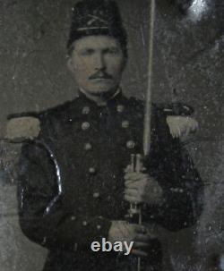 CIVIL War Soldier In Uniform, Rifle, Bayonet. Tinted 9th Plate Tintype