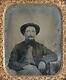 CIVIL War Soldier In Uniform. Tinted 6th Plate Tintype, Half Case