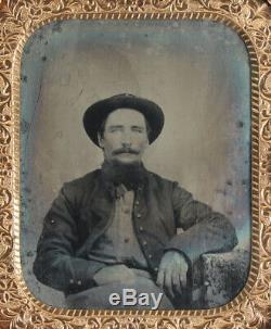 CIVIL War Soldier In Uniform. Tinted 6th Plate Tintype, Half Case