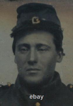 CIVIL War Soldier In Uniform With Kepi. Tinted Tintype, 9th Plate, Fill Case