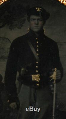 CIVIL War Soldier With Saber, Full Length Pose. Tinted 4th Plate Tintype