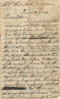 CIVIL War Soldiers Letter, 1/19/1863, U. S. Ship North Carolina