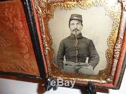 CIVIL War Union Cavalry Soldier 1/6th Plate Tintype Union Shell Jacket Tint Kepi