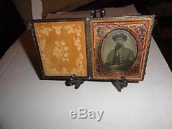 CIVIL War Union Infantry Soldier 1/6th Plate Ambrotype Corporal Hardee Hat Case