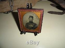 CIVIL War Union Infantry Soldier 6th Plate Ruby Ambrotype Half Case Hand Heart