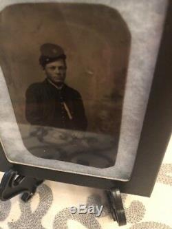 CIVIL War Union Infantry Soldier 6th Plate Tintype Company B Kepi Shell Jacket