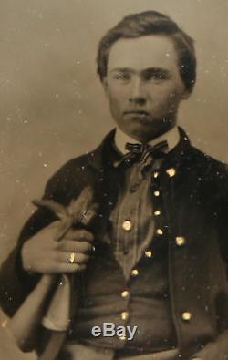 CIVIL War Young Soldier In Uniform. Tinted Ambrotype 9th Plate, Full Case