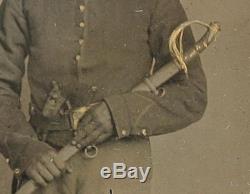 Ca 1860's CIVIL WAR 1/4 PLATE TINTYPE 2 X ARMED UNION CAVALRY SOLDIER withCOLT 44