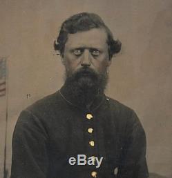 Ca 1860's CIVIL WAR 1/4 PLATE TINTYPE UNION INFANTRY SOLDIER DEATH STARE