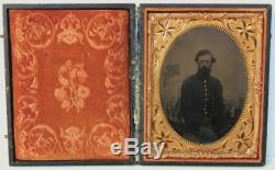 Ca 1860's CIVIL WAR 1/4 PLATE TINTYPE UNION INFANTRY SOLDIER DEATH STARE
