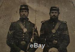Ca 1860's CIVIL WAR 1/4 SIZE PLATE TINTYPE ARMED UNION SOLDIERS withPARTIAL ID
