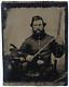 Ca 1860's CIVIL WAR 6th PLATE TINTYPE SEATED ARMED INFANTRY UNION SOLDIER
