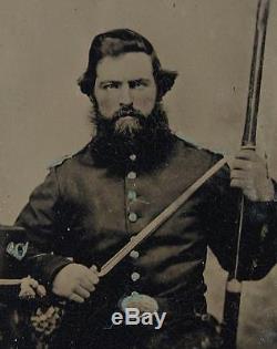 Ca 1860's CIVIL WAR 6th PLATE TINTYPE SEATED ARMED INFANTRY UNION SOLDIER