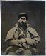 Ca 1860's CIVIL WAR 9th PLATE TINTYPE UNION INFANTRY SOLDIER withGREATCOAT