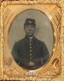Ca 1860's CIVIL WAR 9th PLATE TINTYPE UNION SOLDIER in UNION CASE U. S. S. MONITOR