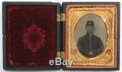 Ca 1860's CIVIL WAR 9th PLATE TINTYPE UNION SOLDIER in UNION CASE U. S. S. MONITOR