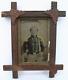 Ca 1860's CIVIL WAR LARGE PLATE TINTYPE ARMED UNION SOLDIER in PERIOD WOOD FRAME
