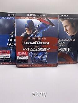 Captain America 4K First Avenger, Winter Soldier, Civil War (With OOP Slipcovers)