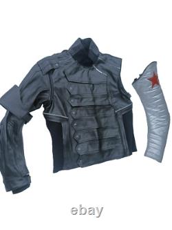 Captain America Civil War Bucky Barnes Winter Soldier Leather Jacket with Sleeve