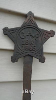 Cast Bronze Metal GAR Civil War Soldiers Grave Marker Star / Flag Holder 1861