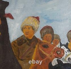 Chapaev, Red Army Commander, Civil War, Soviet Propaganda Art, Original Oil