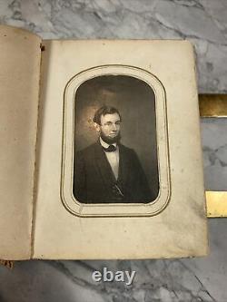 Circa 1870's Leather Photograph Album with locks. Civil War Soldier, Abe Lincoln