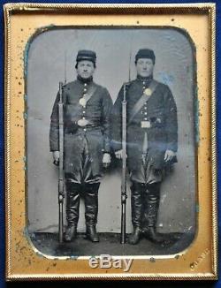 Civil War 1/4 Plate Tin Type of Soldiers in Frock Coats with Rifled Muskets