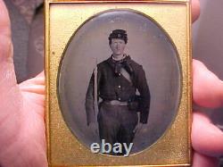 Civil War 1/6 Plate Ambrotype Photograph FULL Length SOLDIER Cap Cartridge Boxes