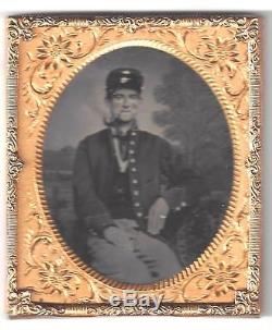 Civil War 1/6 Plate Ambrotype Union Soldier with Pipe, by Britton & Son
