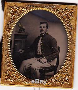 Civil War 1/6 Plate Ambrotype Union Soldier with Stuff Parrot