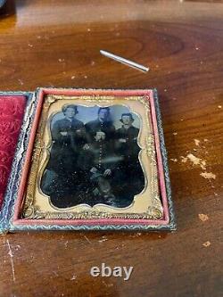 Civil War 1/6 Plate Tintype Union Officer surrounded by three Soldiers