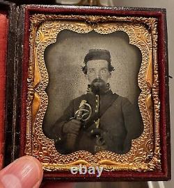 Civil War 1/6th Plate Tintype Image Double Armed Cavalry With Savage Figure 8
