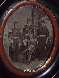 Civil War 4 Union Soldiers Tintype Plate Framed #W