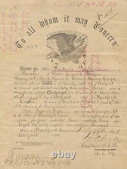 Civil War 76th Zouave Soldier's Eagle Discharge, Pension Papers