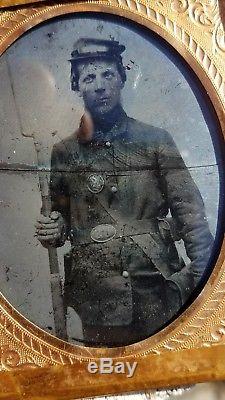 Civil War Ambrotype 20th Maine Volunteer Union Soldier with Musket Rifle & Uniform