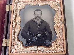 Civil War Ambrotype Soldier With Sword & Pistol