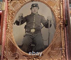 Civil War Armed Union soldier tintype cavalry man sword early image union case