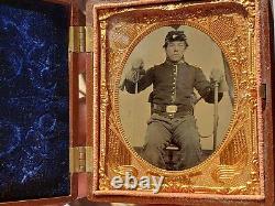 Civil War Armed Union soldier tintype cavalry man sword early image union case