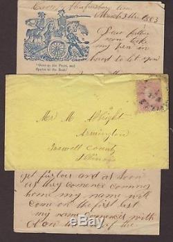 Civil War Camp Mufreesboro, Tn. 1863 Patriotic Soldiers Letter + Cover