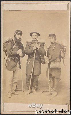 Civil War Carte De Visite 3 Soldiers With Backpacks