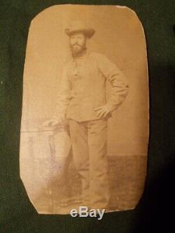 Civil War Confederate Soldier CDV, Early 7 Button Frock, Trimmed, No Backmark