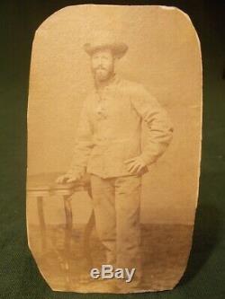 Civil War Confederate Soldier CDV, Early 7 Button Frock, Trimmed, No Backmark
