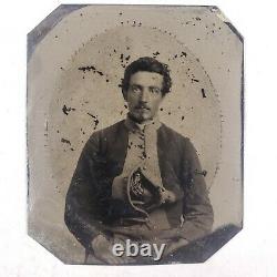 Civil War Confederate Soldier Man 1860s 1/6 Plate Tintype Ferrotype Photo H187